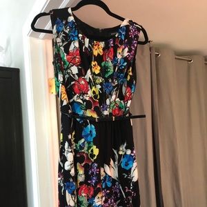 Ellen Tracy Black Floral Belted Dress 2P